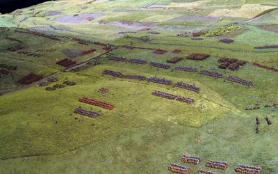 Diorama der Schlacht von Waterloo, das die Truppenpositionen um 19.45 Uhr am 18. Juni 1815 zeigt (Mischtechnik) (Detail) von Capt. William Siborne